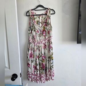 Bila White and Pink Floral Sleeveless Midi Dress